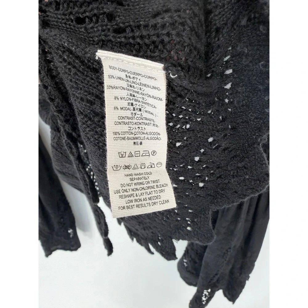 Free People Once Upon A Time Crochet Knit Bell Sleeve S Black Linen Blend Boho